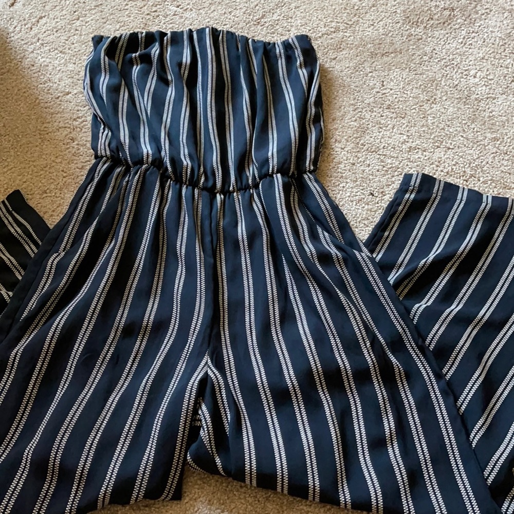 Striped strapless romper
